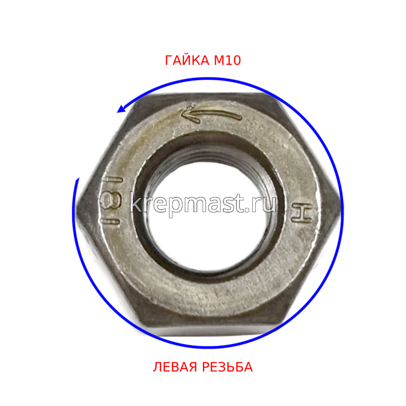 Гайка 6-гр. М 10 (1,5) DIN 934 левая резьба (LH)