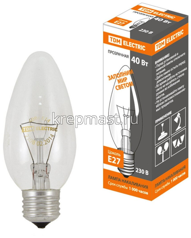 Лампа свеча СпецСвет 40Вт Е27 прозрачная
