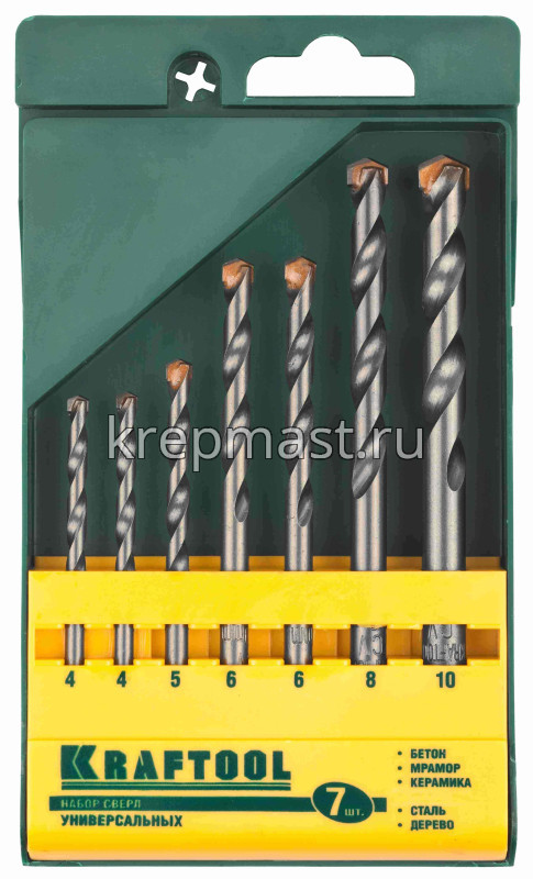 Набор сверел комбинир. 7шт KRAFTOOL (бетон, мрамор, сталь, стекло, керамика, дерево)