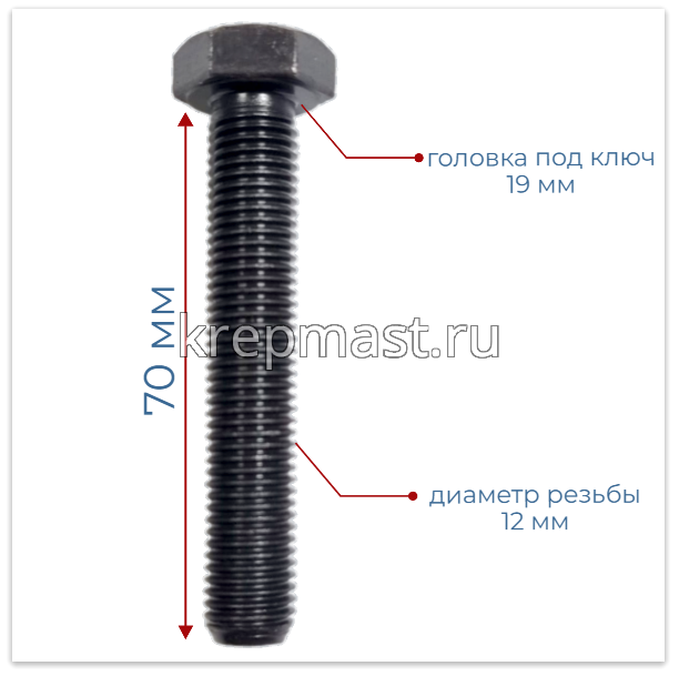 Болт DIN 961 12х 70х1,5 кл.пр. 8,8 ЧЕРНЫЙ п/р с мелкой резьбой