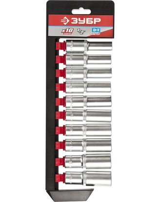Набор ЗУБР головок торцевых удлиненные 1/2" (10-19мм) 10пред.